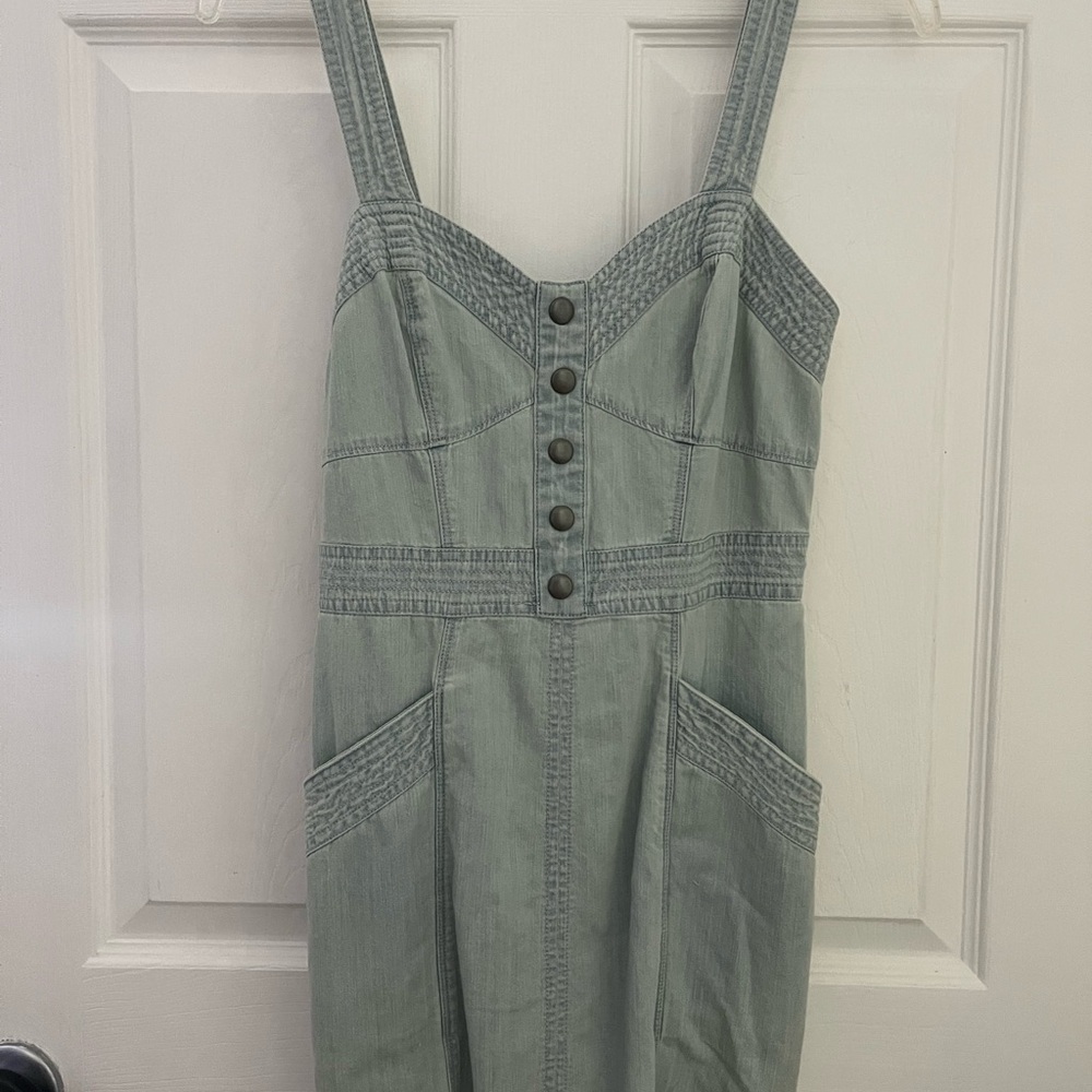 Green Button-Front Denim Dress